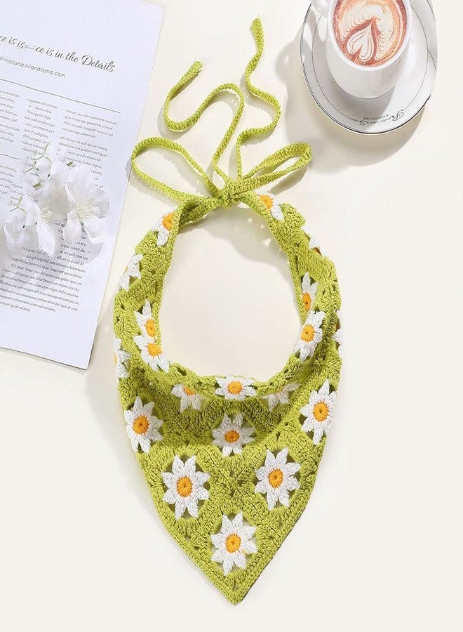 VIOKKO Floral Crochet Hair Bandanas Headscarf - 3PCS Knitted Hair Scarves Crochet Hair Kerchief Daisy Headband Headwrap - Image 2